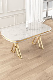 Hanah Home Mesa de Comedor Mármol Blanco y Dorado